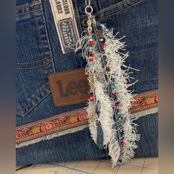 Boho chic purse,bag feathers tassel dangle charm,long tassel,Denim feather charm - Picture 5 of 6
